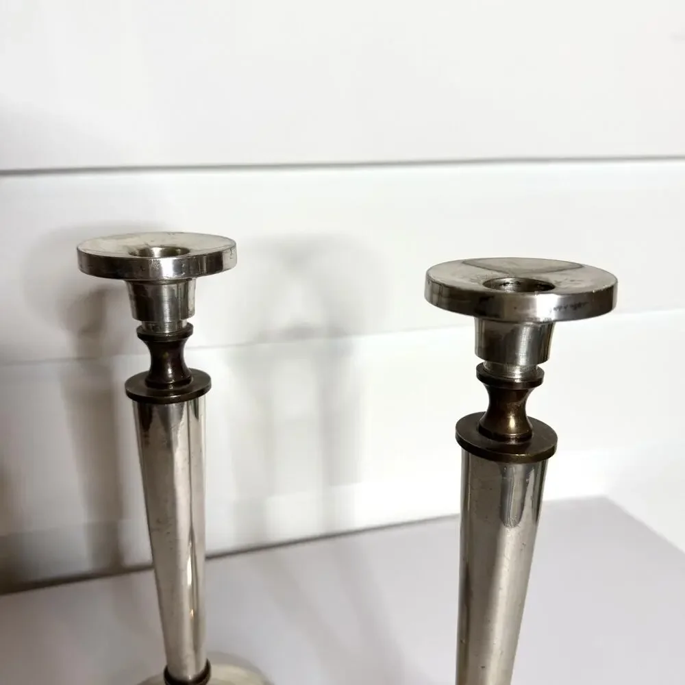 Restoration Hardware Northend Taper Pair of 2 Silver Brass Candle Stick Holders